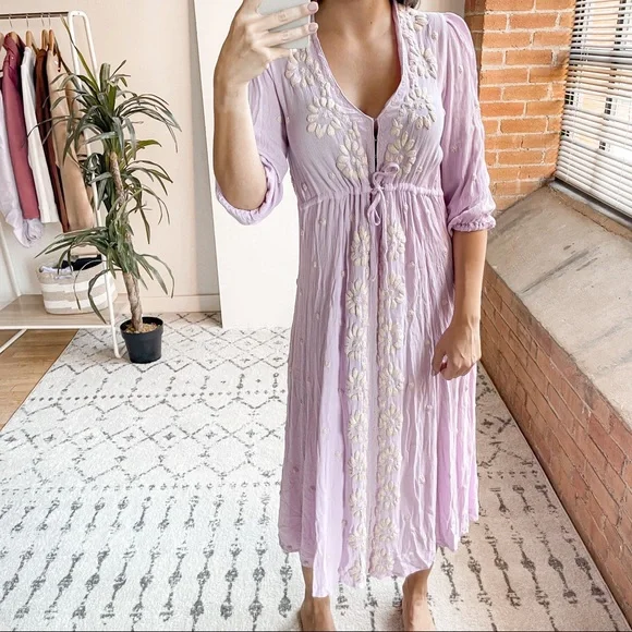 Free People Embroidered Fable Midi Dress Lilac - Picture 2 of 8